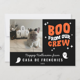 Boo From Crew Modern Retro Halloween Photo Black Holiday Card