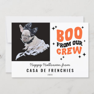Boo From Crew Modern Retro Halloween Photo White Holiday Card