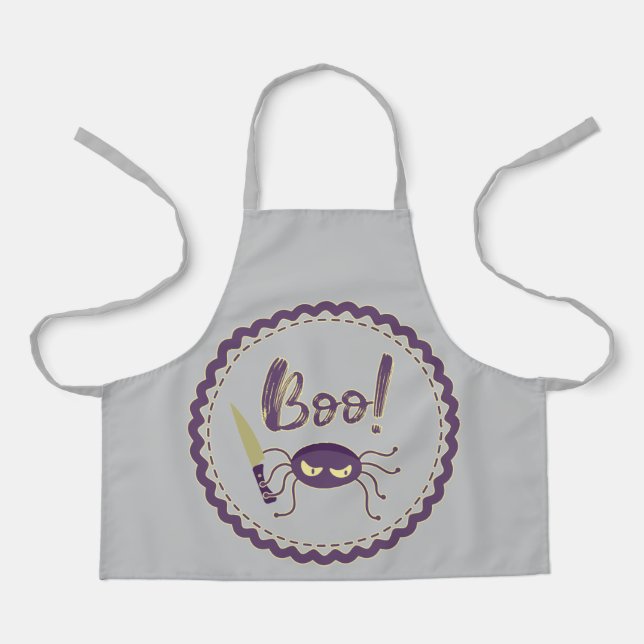 Boo funny Halloween spider character knife hand Apron (Front)