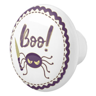 Boo funny Halloween spider character knife hand Ceramic Knob