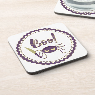 Boo funny Halloween spider character knife hand Coaster