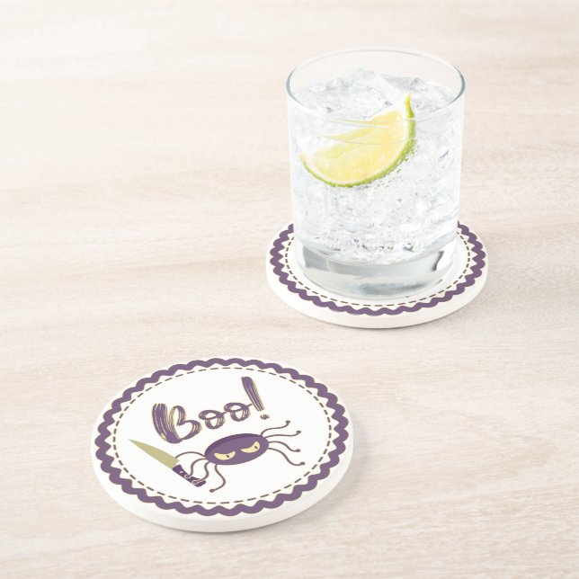 Boo funny Halloween spider character knife hand Coaster (Side)