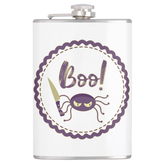 Boo funny Halloween spider character knife hand Hip Flask (Front)