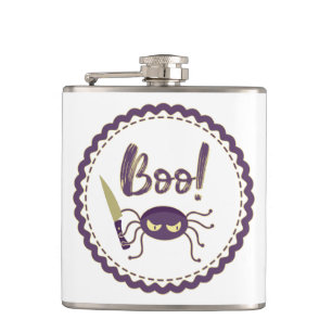 Boo funny Halloween spider character knife hand Hip Flask