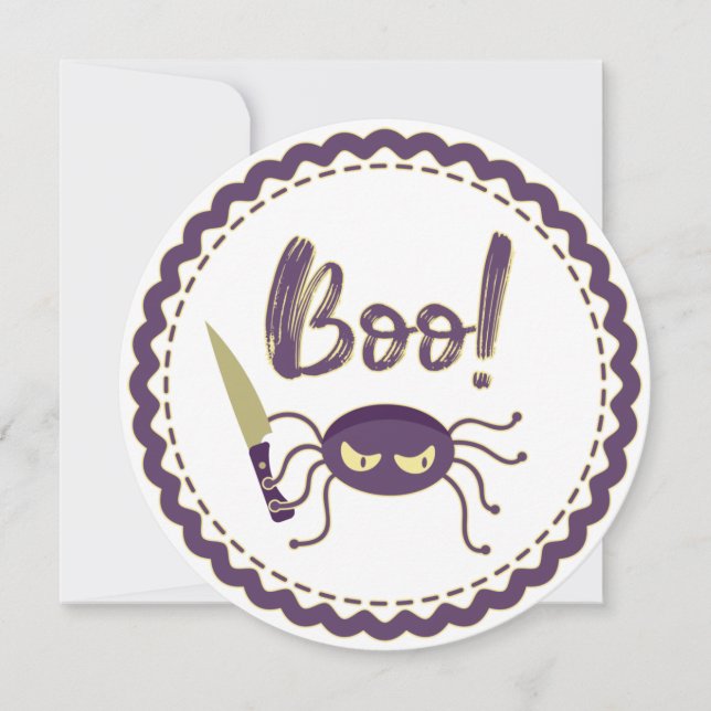 Boo funny Halloween spider character knife hand Invitation (Front)