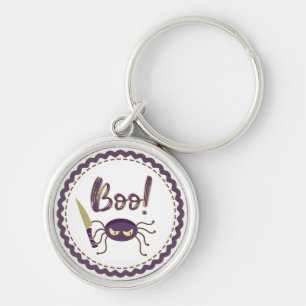 Boo funny Halloween spider character knife hand Key Ring