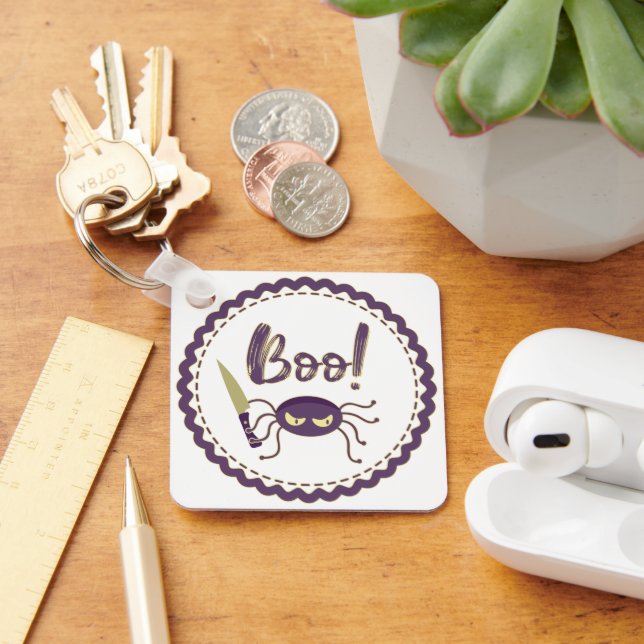Boo funny Halloween spider character knife hand Key Ring (Desk)