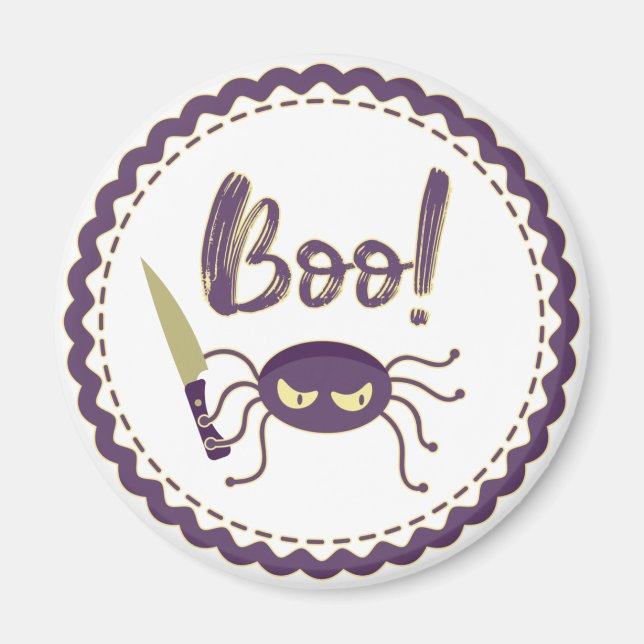 Boo funny Halloween spider character knife hand Magnet (Front)