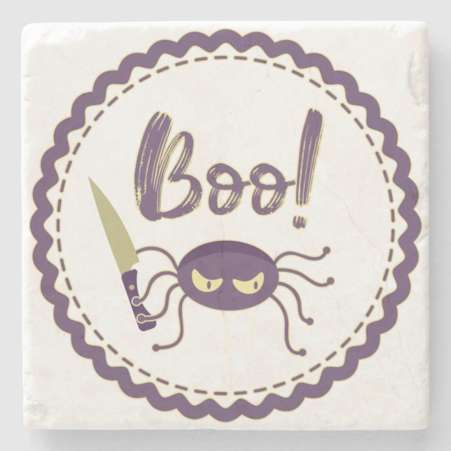 Boo funny Halloween spider character knife hand Stone Coaster (Front)