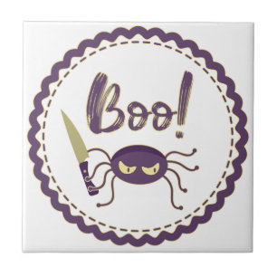 Boo funny Halloween spider character knife hand Tile