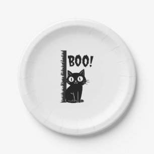 Boo!  Funny Hiding Peekaboo Scary Halloween Cat Paper Plate