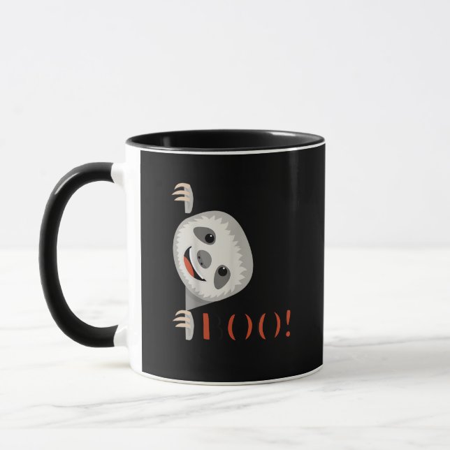 Boo! Funny Hiding Peekaboo Scary Halloween Sloth Mug (Left)