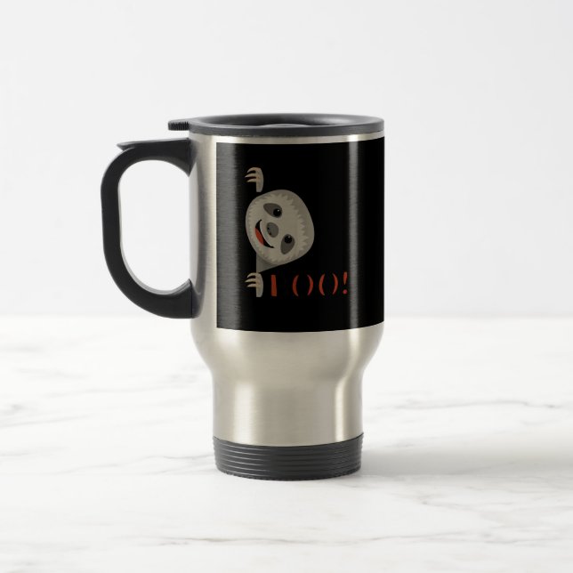 Boo! Funny Hiding Peekaboo Scary Halloween Sloth Travel Mug (Left)