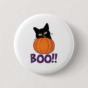 Boo Funny Jolly Cat Peeking Pumpkin Halloween part 6 Cm Round Badge