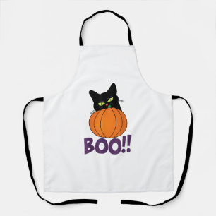 Boo Funny Jolly Cat Peeking Pumpkin Halloween part Apron