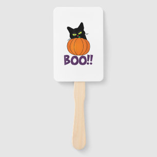Boo Funny Jolly Cat Peeking Pumpkin Halloween part Hand Fan