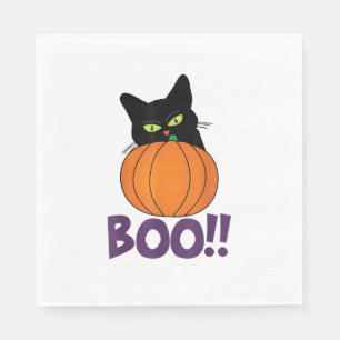 Boo Funny Jolly Cat Peeking Pumpkin Halloween part Napkin