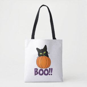 Boo Funny Jolly Cat Peeking Pumpkin Halloween part Tote Bag
