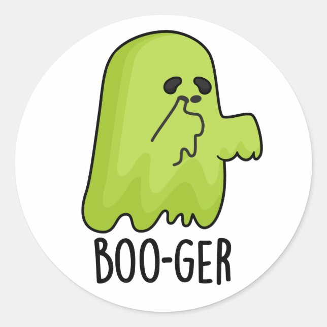 Boo-ger Funny Halloween Booger Ghost Pun  Classic Round Sticker (Front)