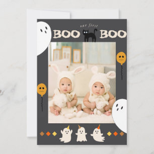 BOO Ghost And Black Cat Photo 1st Birthday Invitation