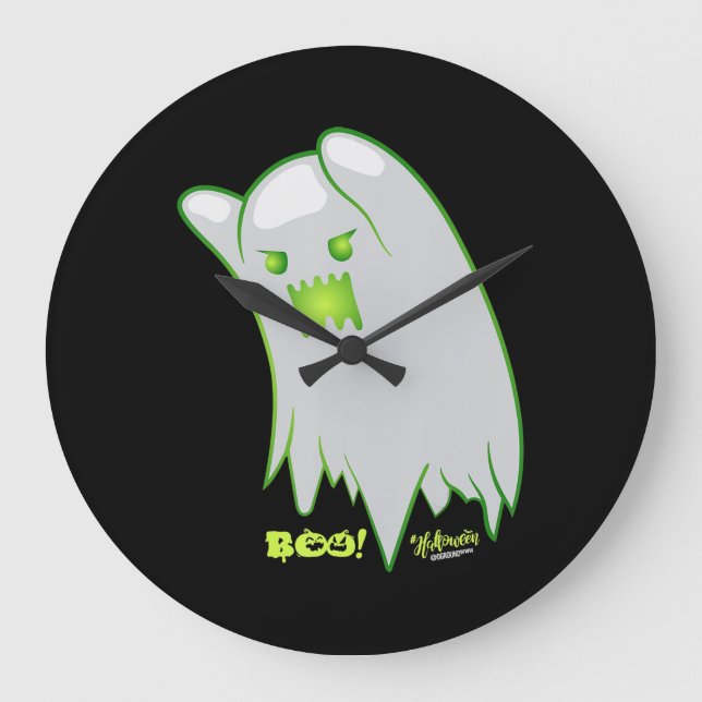 Boo Ghost Bats Spider Creepy Halloween Large Clock (Front)
