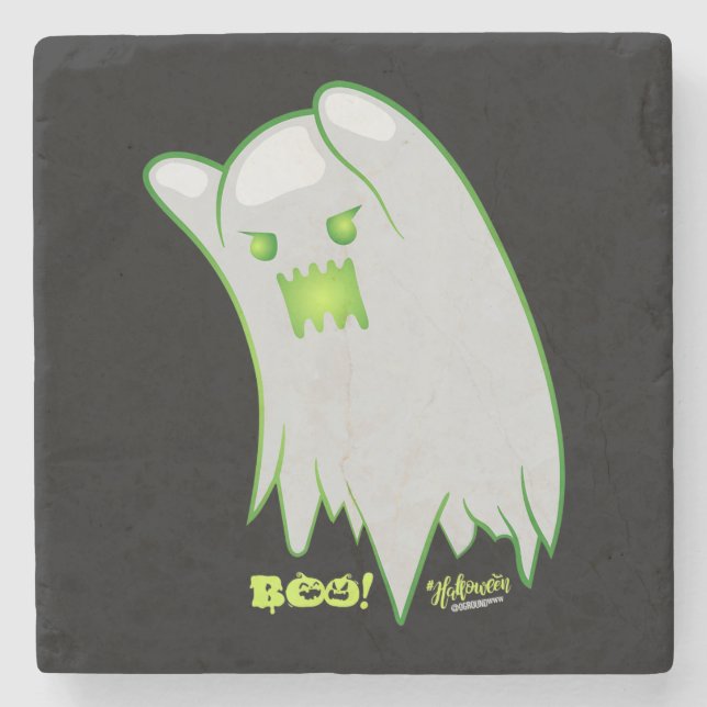 Boo Ghost Bats Spider Creepy Halloween Stone Coaster (Front)