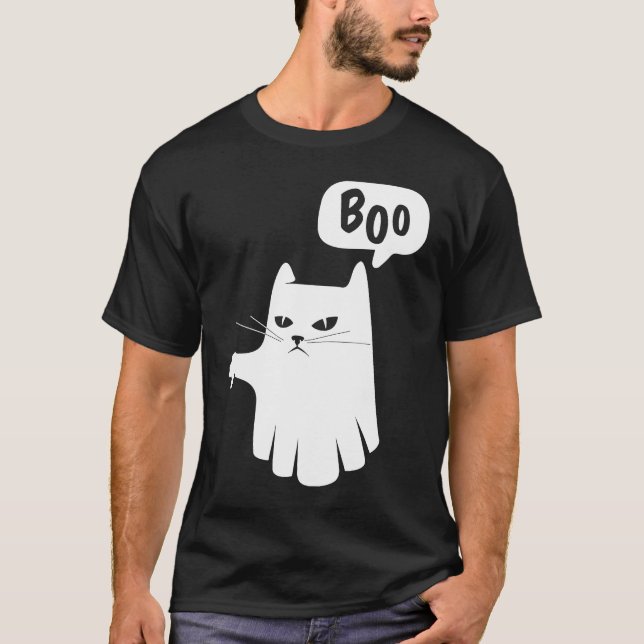 Boo Ghost Cat Disapprove Disapproval Halloween 202 T-Shirt (Front)