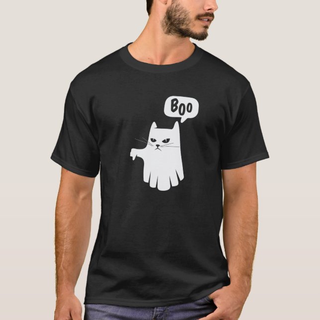 Boo Ghost Cat Disapprove Disapproval Halloween 202 T-Shirt (Front)