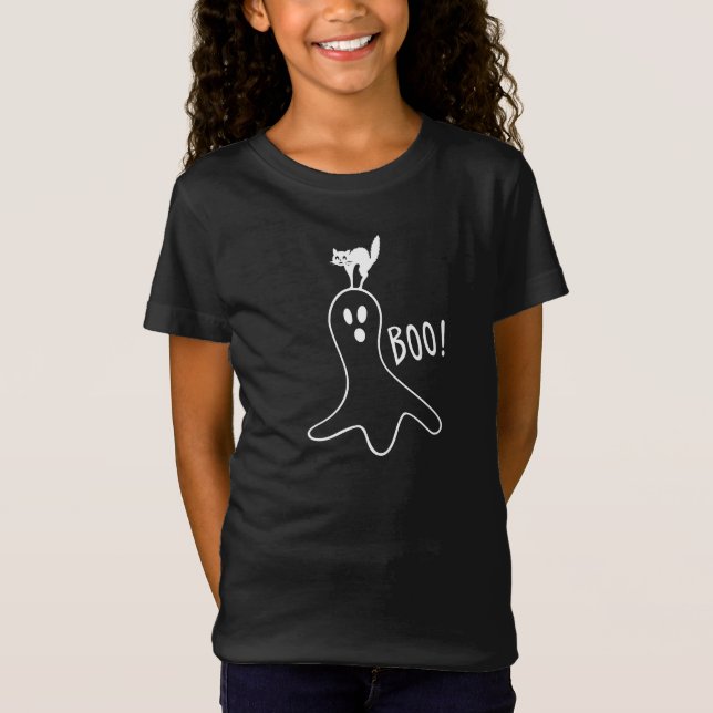 Boo Ghost Cat Halloween T-Shirt (Front)