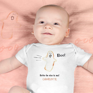 👻 BOO! Ghost Cute Handdrawn Halloween  Baby Bodysuit