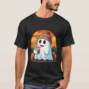 Boo Ghost Drinking Coffee Halloween Costumes Woman T-Shirt