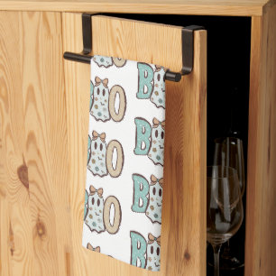 Boo Ghost Green Orange Cute White Halloween Tea Towel