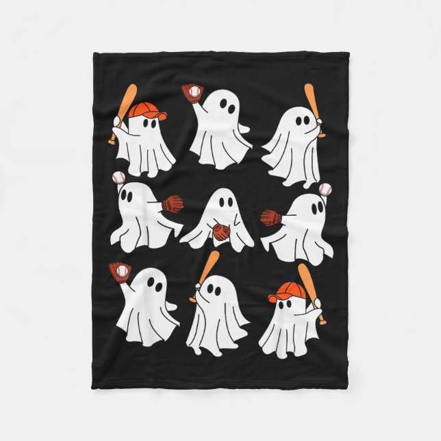 Boo Ghost Halloween Baseball Happy Halloween Baseb Fleece Blanket (Front)
