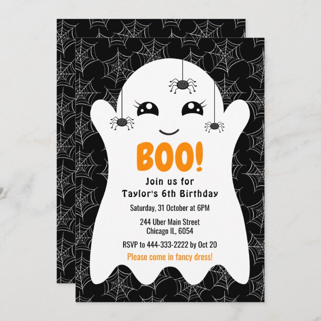 Boo Ghost Halloween Birthday Costume Party Black Invitation (Front/Back)