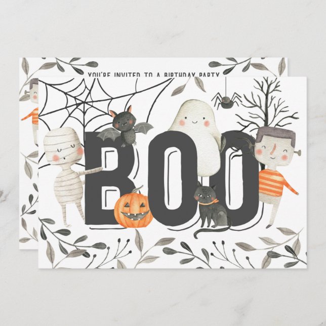 Boo Ghost Halloween Birthday Party Invitation (Front/Back)
