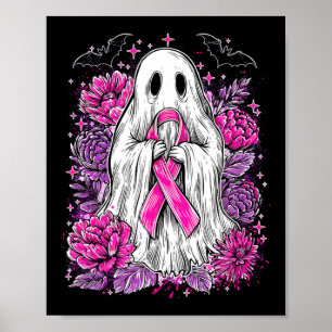 Boo Ghost Holding Ribbon Breast Cancer Awareness G Poster