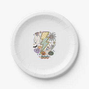 Boo Ghost Lightning Bolt Skeleton Hand Pumpkins Paper Plate