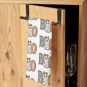 Boo Ghost Orange Green Cute White Halloween Tea Towel