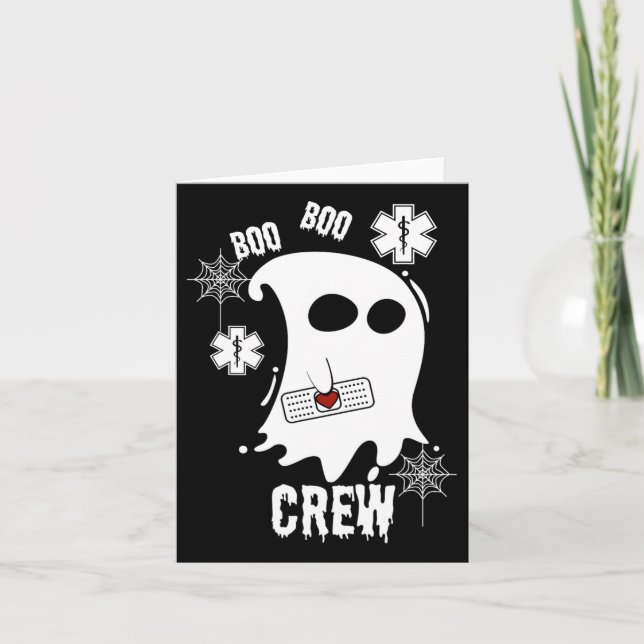 Boo Ghost Paramedic Crew Costume Cute Easy Hallowe Card (Front)