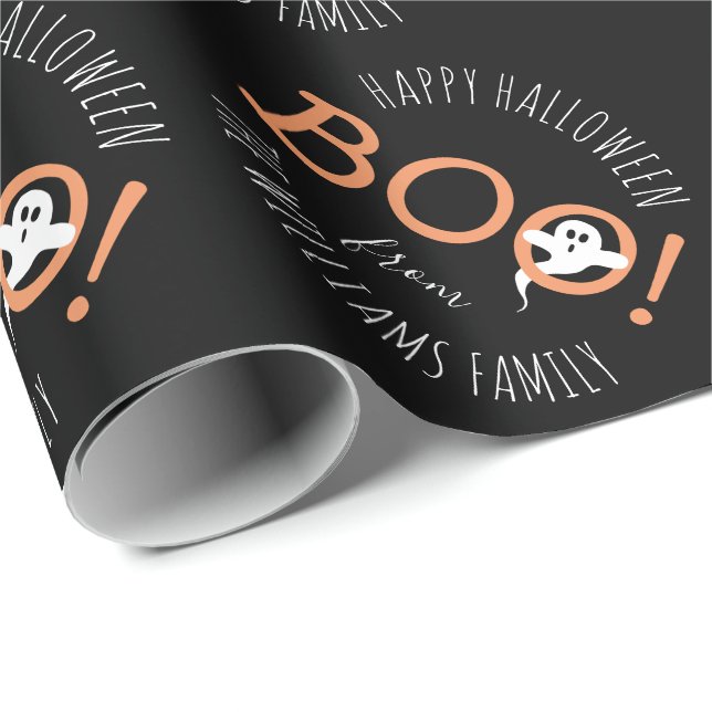 BOO! Ghost Pattern Halloween Party Personalised Wrapping Paper (Roll Corner)