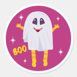 Boo Ghost Pink Halloween Classic Round Sticker