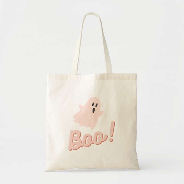 Boo ghost pink halloween tote bag (Front)