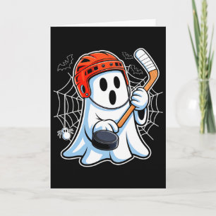 Boo Ghost Playing Hockey Funny Halloween Hockey Co Card