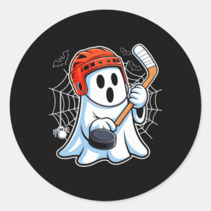 Boo Ghost Playing Hockey Funny Halloween Hockey Co Classic Round Sticker