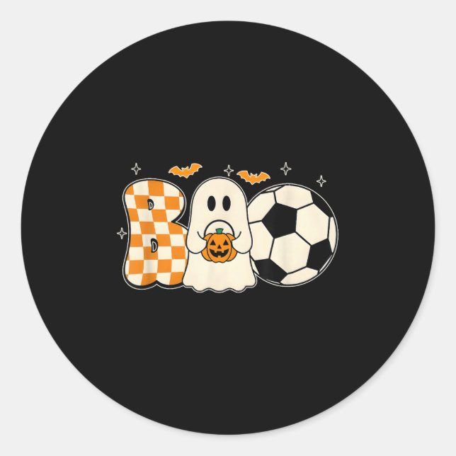 Boo Ghost Playing Soccer Halloween Players Trick O Classic Round Sticker (Front)