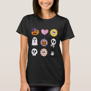 Boo Ghost Pumpkin Skull Disco Halloween Vibes T-Shirt