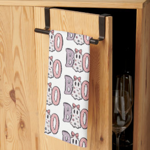 Boo Ghost Purple Pink Cute White Halloween Tea Towel