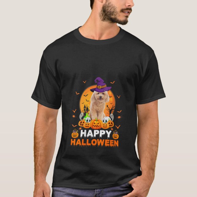 Boo Ghost Scary Pumpkin Moon Witch Poodle Dog Hall T-Shirt (Front)