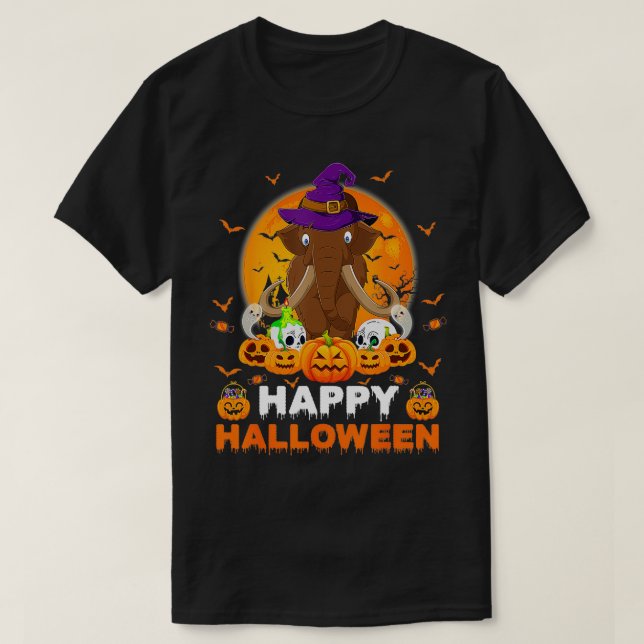Boo Ghost Scary Pumpkin Moon Witch Woolly Mammoth  T-Shirt (Design Front)
