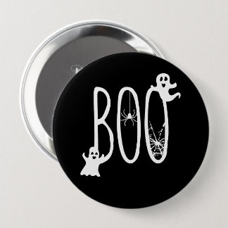 BOO Ghost & Spider Halloween Black on White 10 Cm Round Badge